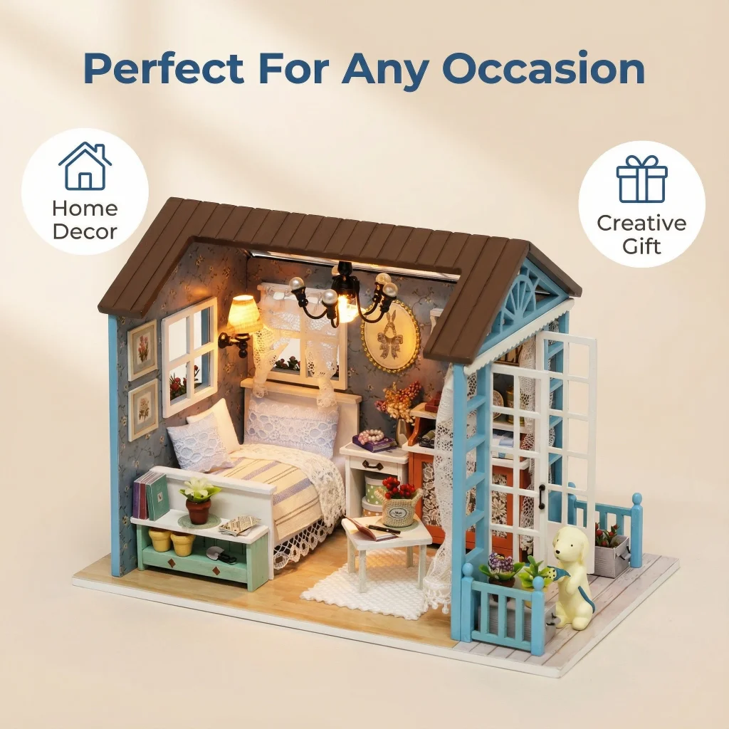 مجموعة نماذج تجميع منزل المقصورة الخشبية ثلاثية الأبعاد من OUZEY "الغابات الزرقاء" - حرفة كوخ مصغرة إبداعية #6