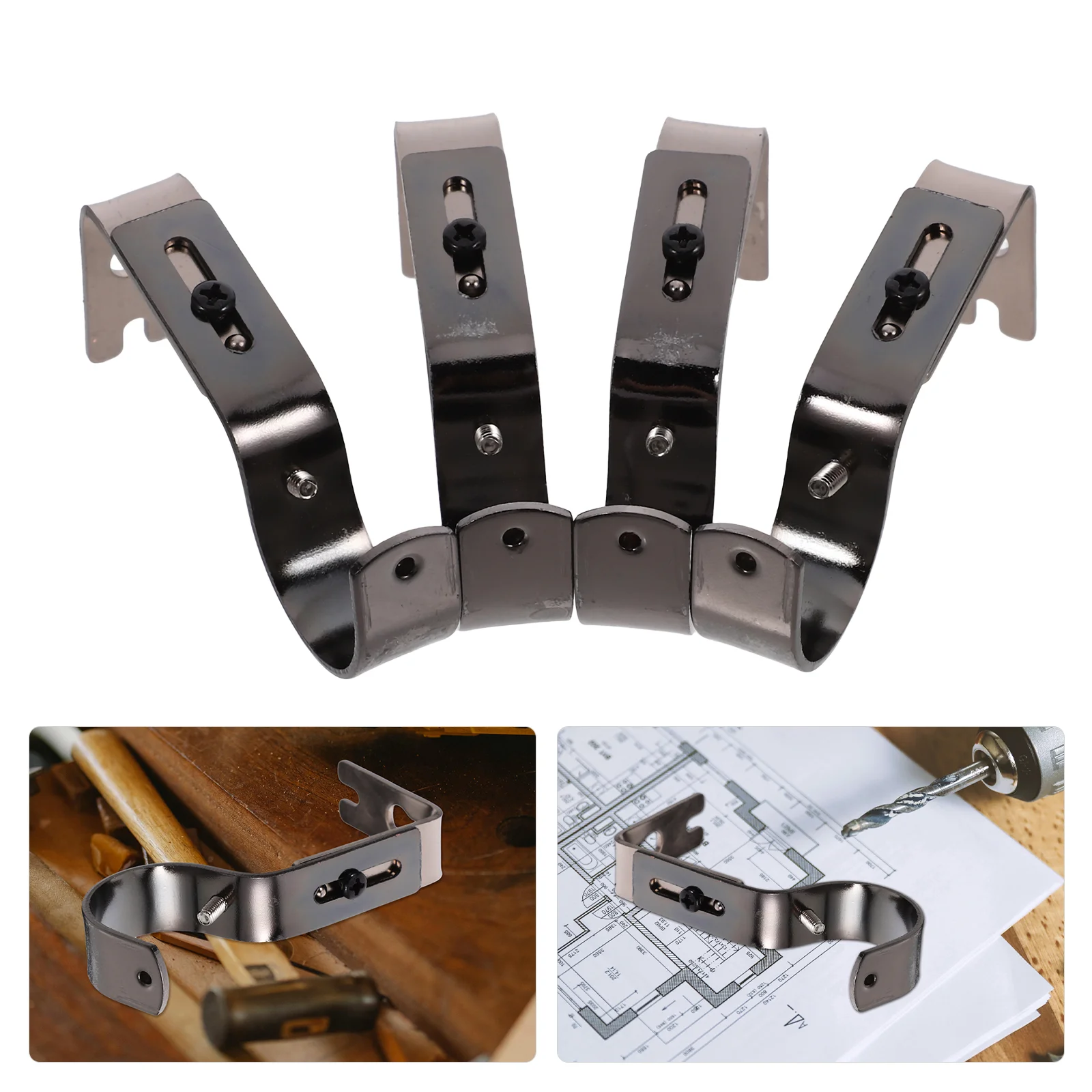 4 Pcs Curtain Rod Bracket Wall Pole Holder Brackets Mount Extended Valance Support Rail Bar