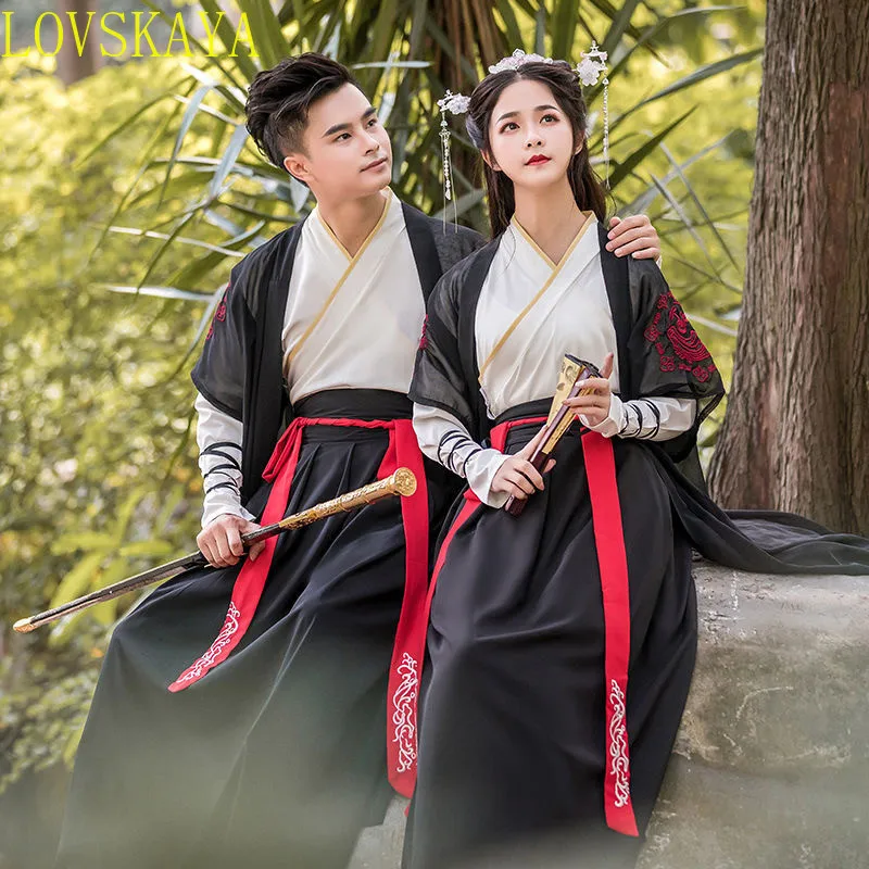 Women Ancient Chinese Hanfu Oriental Swordsman Outfit Embroidered Couple Han Dynasty Dance Performance Party Cosplay Costume