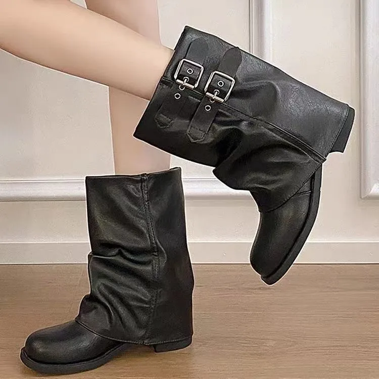 Short boots 2026 new black Maillard mid length boots women's western boots fashionable women's shoes