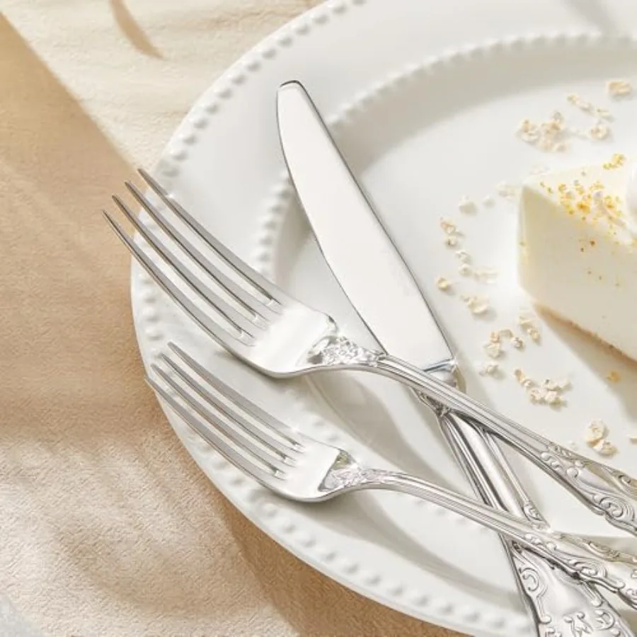 Vintage Silverware Set 60-Piece 18/10 Stainless Steel Retro Royal Flatware Cutlery Set for 12 with Carved Thick Handles Tablewa