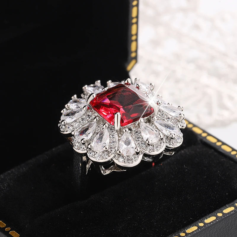 

Серебряное кольцо 925 пробы с покрытием, в форме цветка, регулируемое, с высококачественной инкрустацией бриллиантами, для вечеринок, подарок