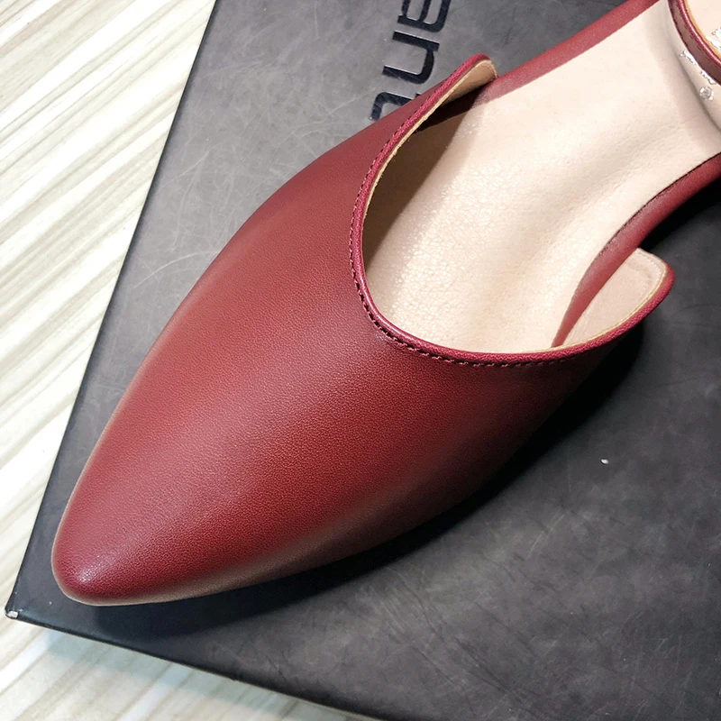 Women Flats Summer Pu Leather Pointed Flat Shoes for Women Back Strap Maroon Apricot Zapatos Planos De Mujer Large Size 43 44 42