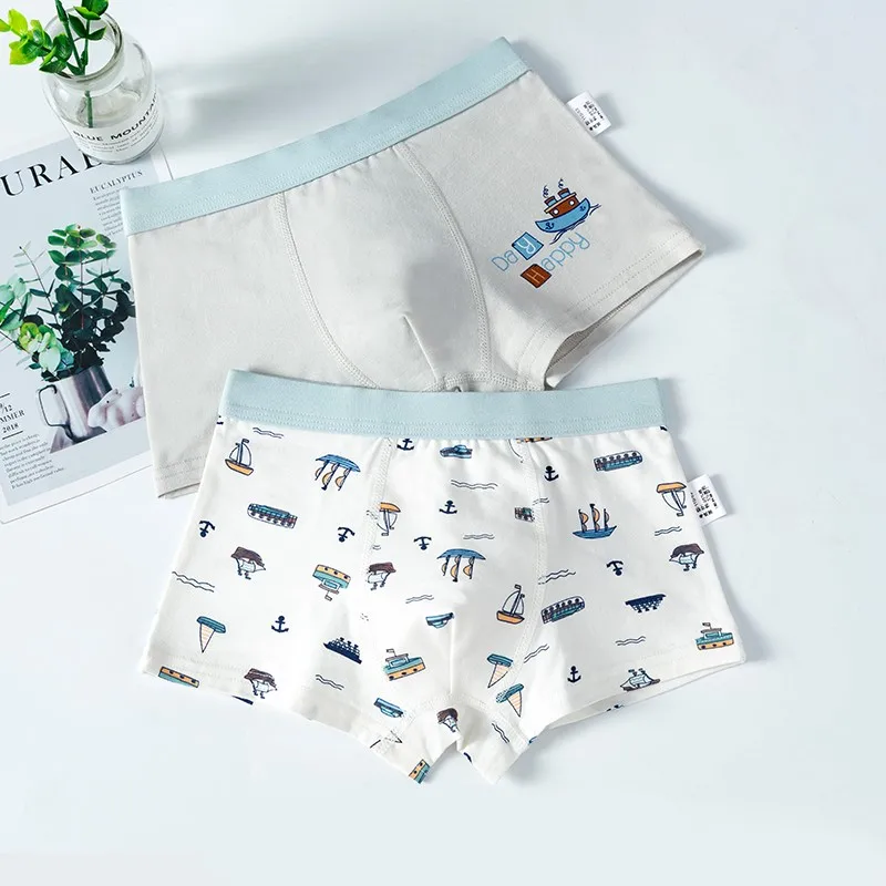 2pcs/lot Cartoon Boy Underwear Boxer Graphic White Boy Cotton Panties Kid Clothes 3 4 6 8 10 12 14 Years Old OKU203011