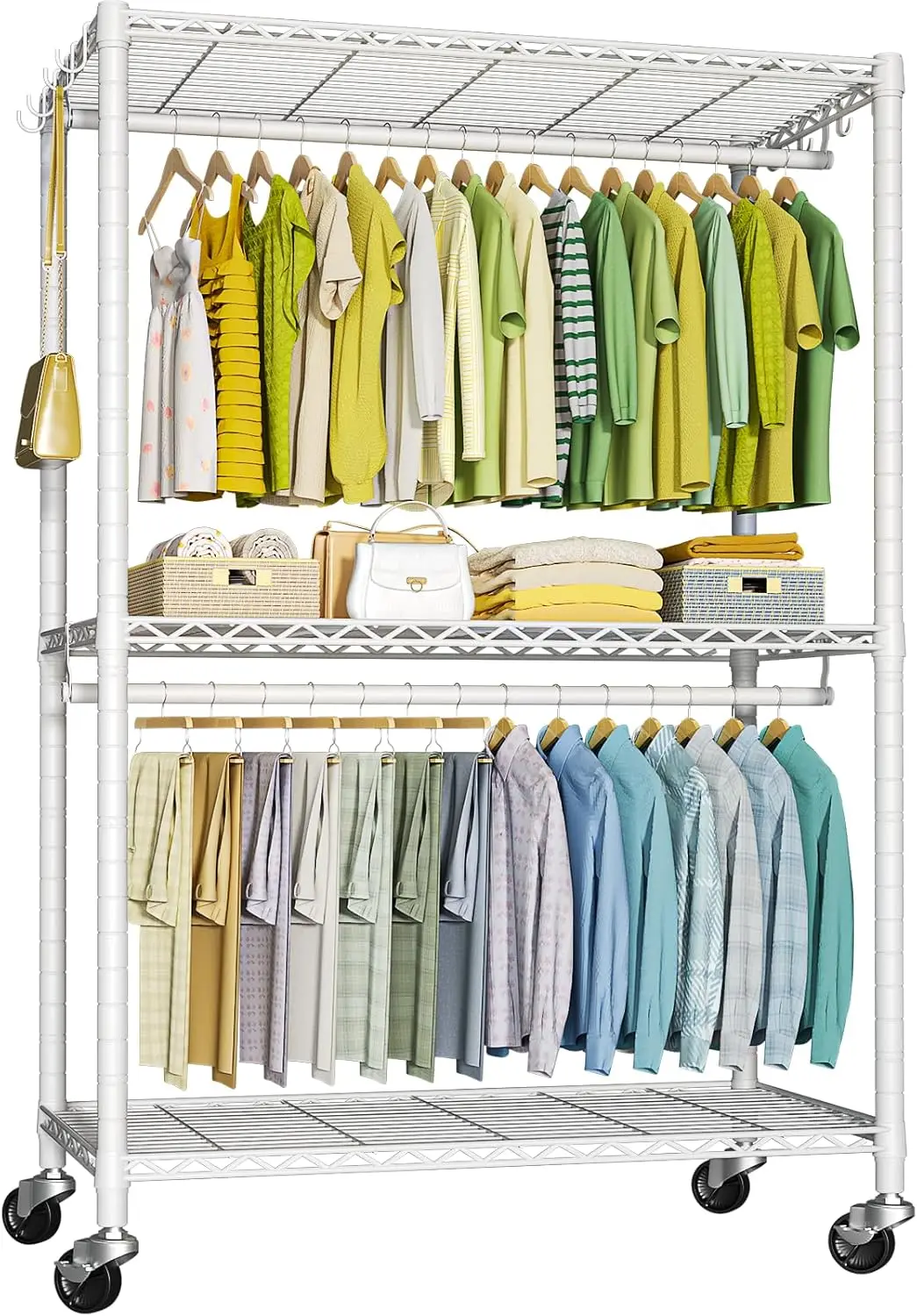 

P3 Plus Rolling Clothes Rack, Clothing Racks for Hanging Clothes, Heavy Duty Garment Rack with Wheels, Freestanding Portable