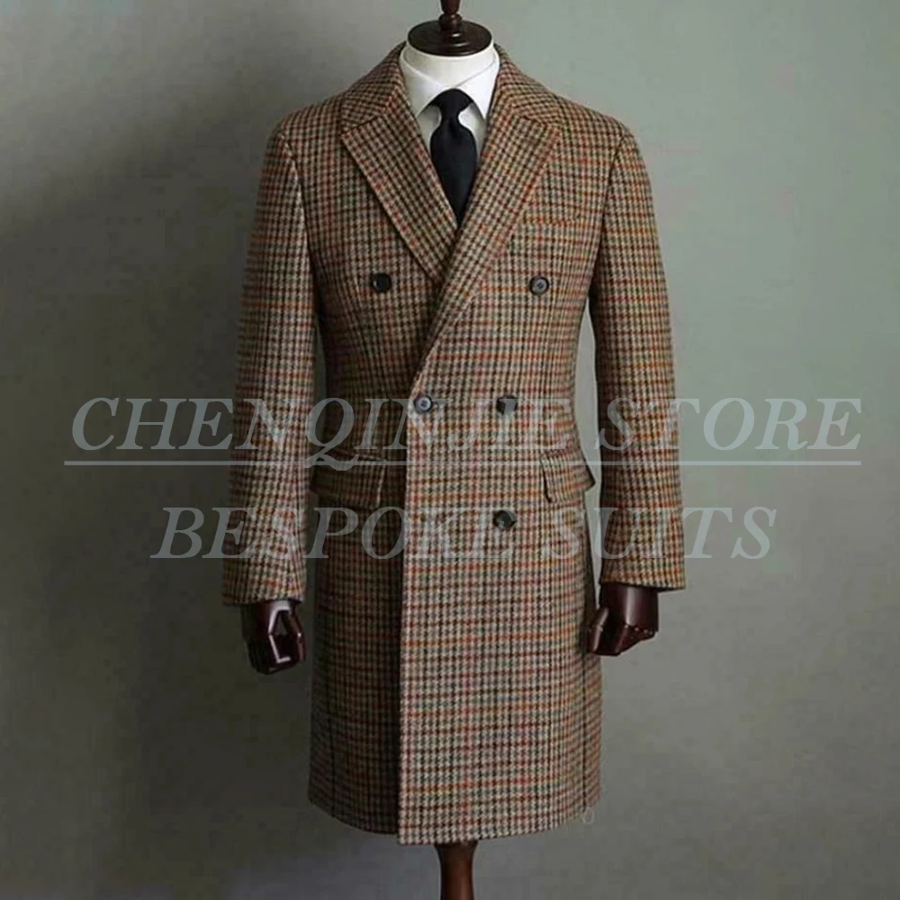 

Winter Double Breasted Men's Blazer Suits Elegant Peak Lapel Long Jacket 1 Piece High Quality Male Clothing Costume Homme