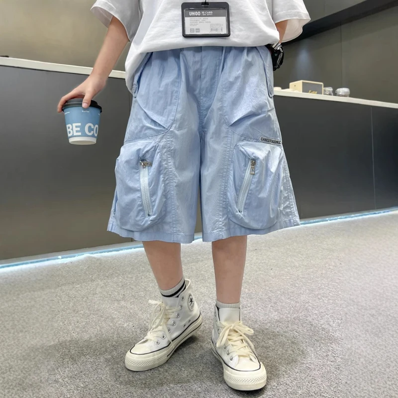 

2025 Summer New Men's Shorts for Boys - Children's Casual Loose Workwear with Large Pockets
