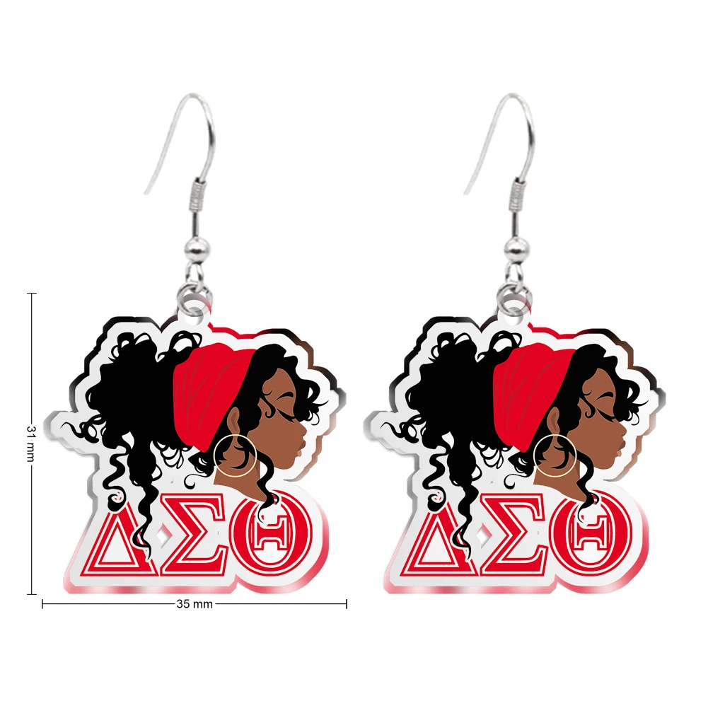 Sorority Delta Sigma Theta Women Drop Earrings Transparent Acrylic Fashion Ear Hook Jewelry For Girls Accessories Gift