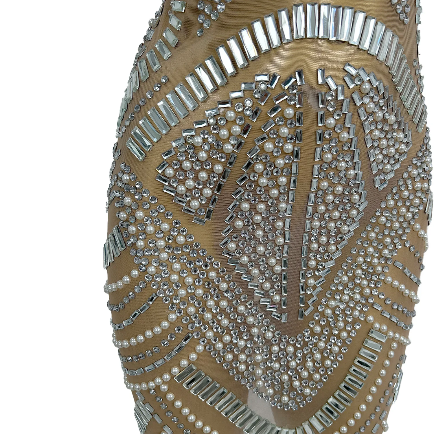 

Off Shoulder Sparkly Crystals Cocktail Pearls Mini Dress See Through Mesh Short Dress Festival Celebrate Evening Dress Tiejiaqun