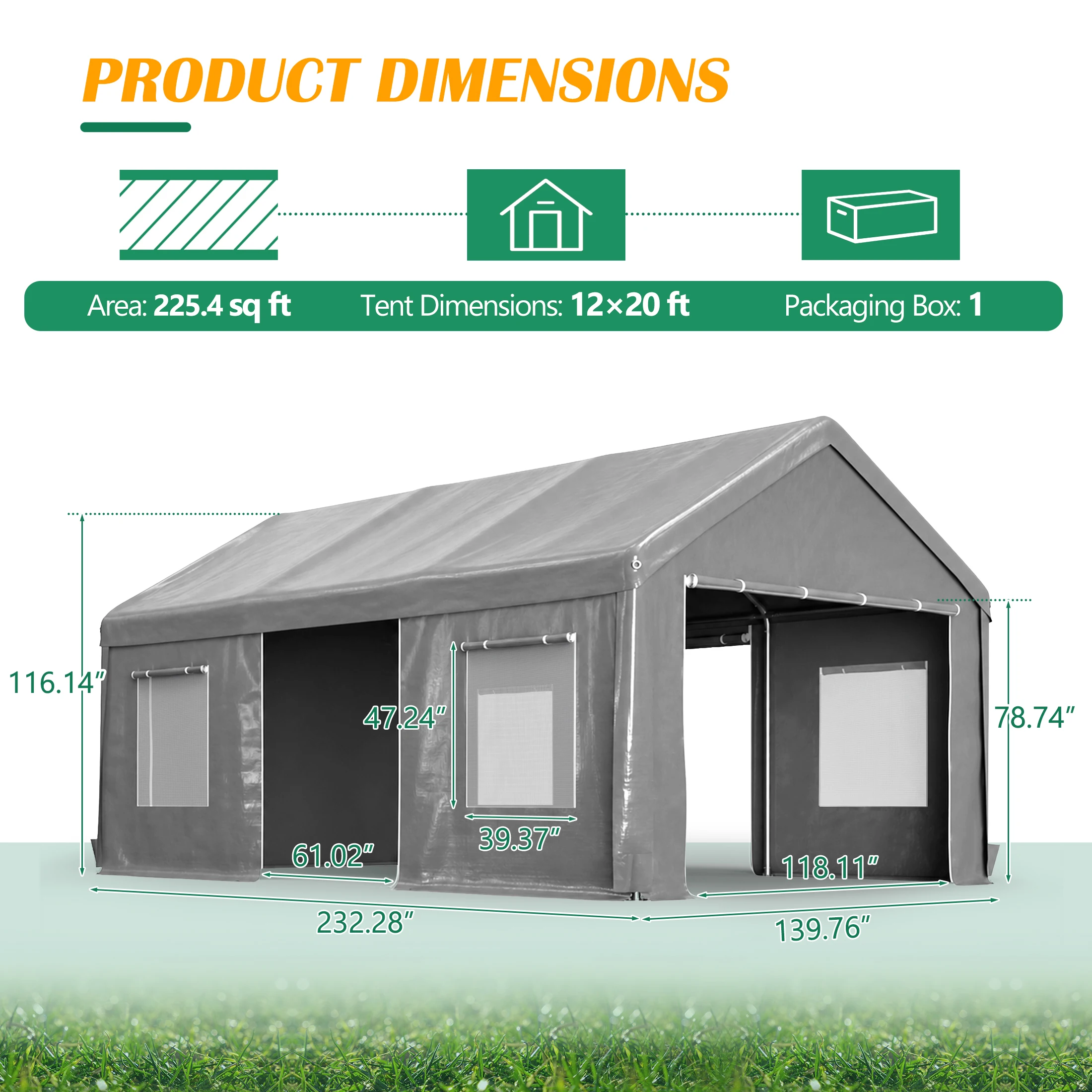 12x20FT Heavy Duty Carport Canopy with Removable Sidewalls Extra Wide Outdoor Tent Galvanized Frame Roll Up Doors for Pickup SUV Party Storage