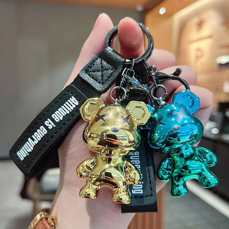 Creative Zinc Alloy Violent Bear Keychain Exquisite Electroplating Gradient Color Bear Keyring Men Women Car Bag Keyfob Pendant
