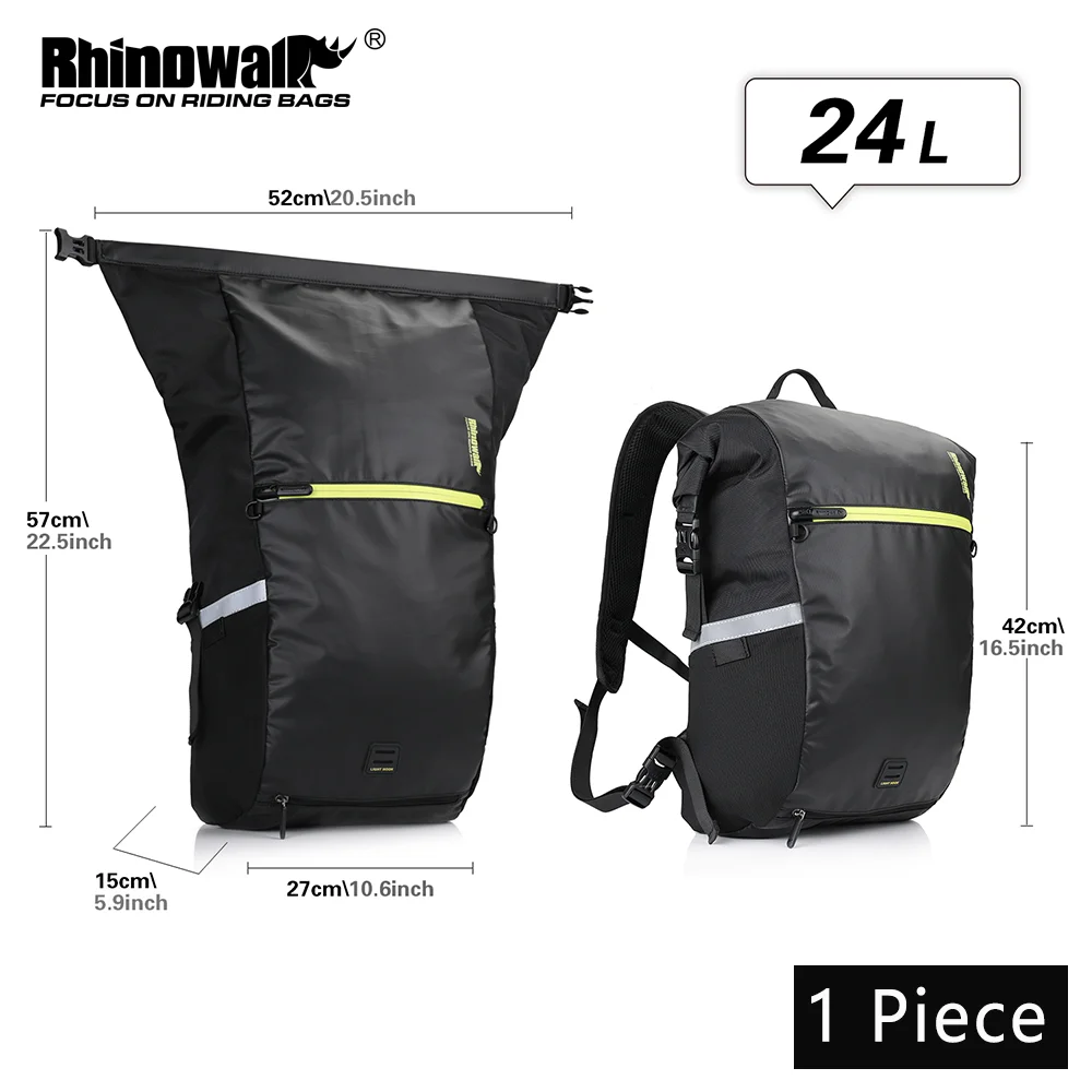 Rhinowalk Bike Side Bag 24L Bicycle Pannier Rack Bag Waterproof Cycling Backpack with Rain Cover Large Capacity Shoulder Bag