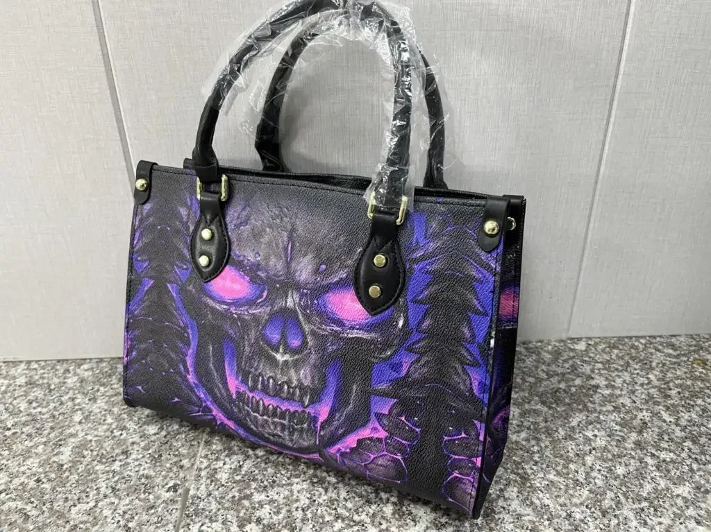 Green Skull Design Leather Handbag Purse for Women Fashion Small Casual Tote Large Capacity Pu Leather carteras para mujer 2024