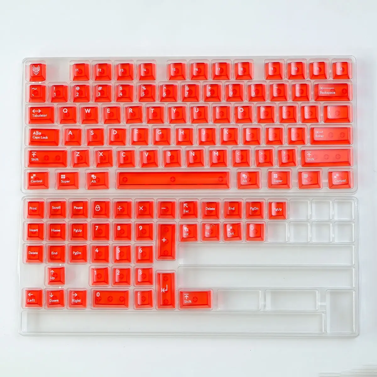 Coral red transparent mechanical keyboard keycap 114 keys PC material pad printing original factory height adaptation 61/75/87
