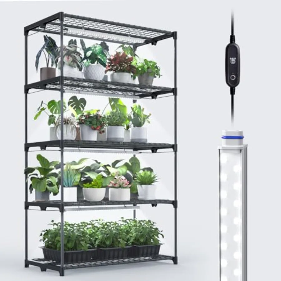 

5 Tier Metal Plant Stand with Grow Light 4 Pack 60W LED Grow Lights for Indoor Plants Seed Starting Seedlings Seed Trays 17.7 W
