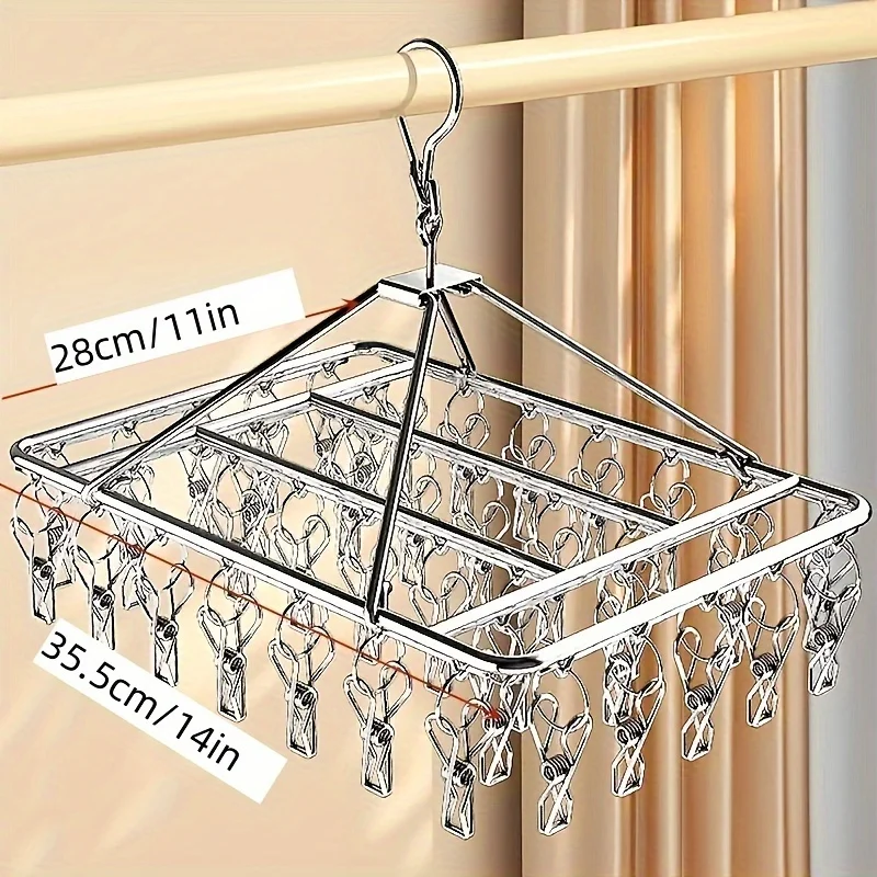 Stainless Steel Windproof Clips Clothespin Laundry Hanger Clothesline Sock Towel Bra Drying Rack Clothes Peg Hook  With 30 Pegs