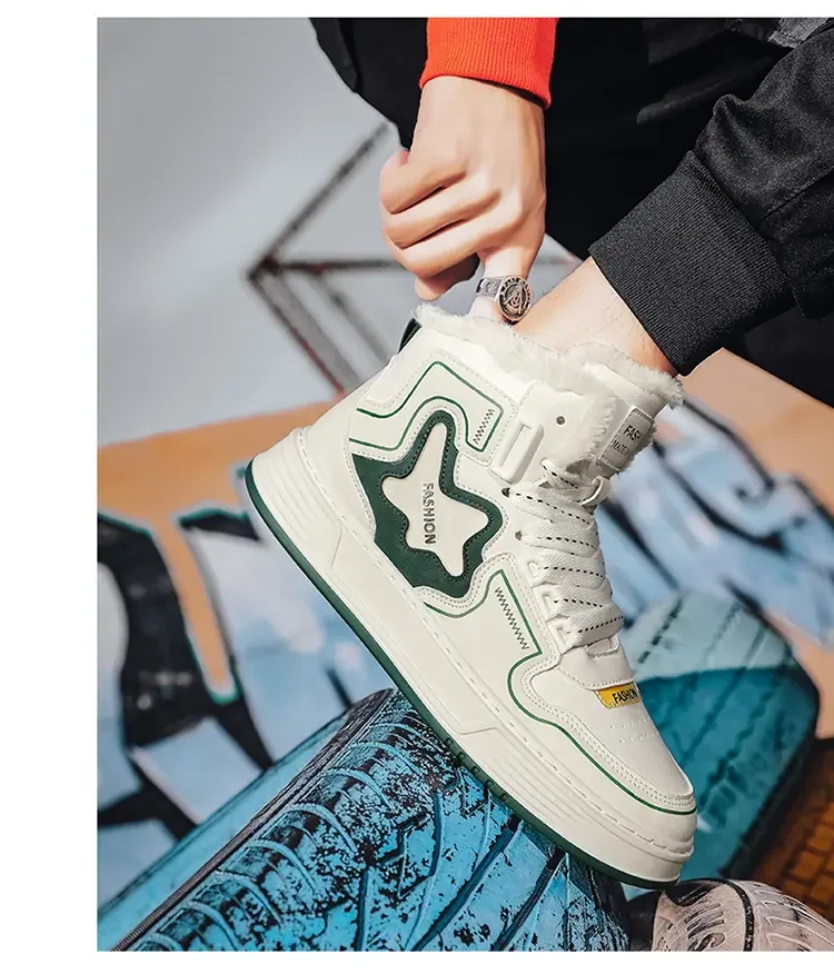 Sapatos de algodão masculinos inverno com lã espessada plataforma esportiva quente sapatos casuais botas de neve para estudantes ao ar livre