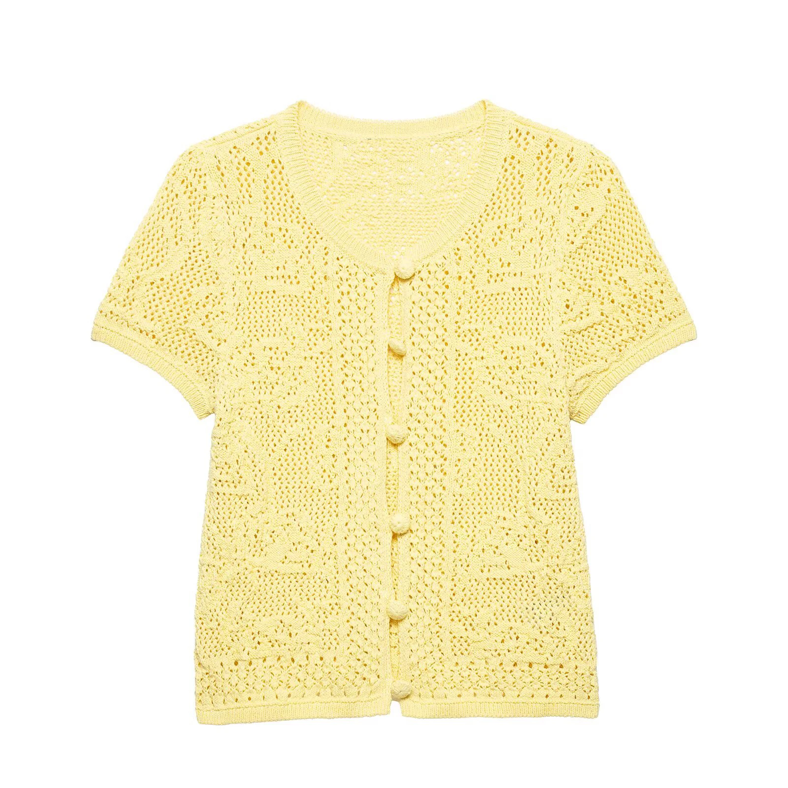 

Jacquard Hollow Knitted Sweater Women Summer Jumper Short Sleeve Cardigan Jumpers Lady Casual Outerwear Streetwear 2025