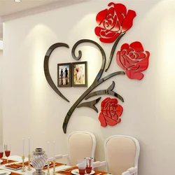 3D Herz Geformt Rose Acryl Spiegel Wand Für Wohnzimmer Sofa TV Wand Schlafzimmer Foto Rahmen Dekoration Selbst-Adhesive DIY Kunst Aufkleber