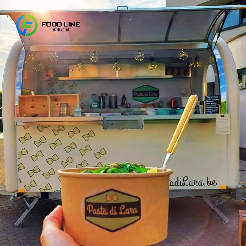 Customized Round Food Trailer Top Quality Concession Food Cart 2025 Full Kitchen Equipped Sliding Windows Commercial Outdoor Use