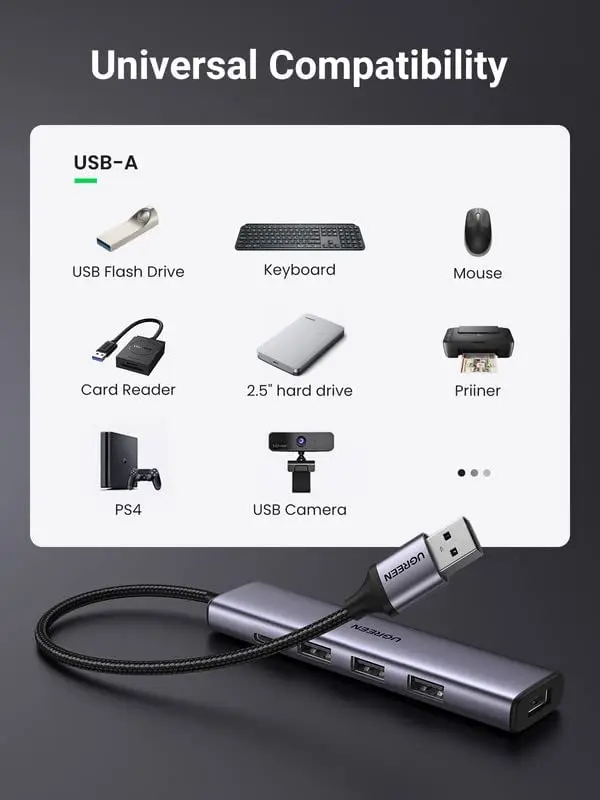 UGREEN USB 허브 4포트 전원 공급 USB 3.0 허브 4포트 전원 공급 5Gbps 고속 데이터 전송 노트북용 멀티 USB 포트 허브