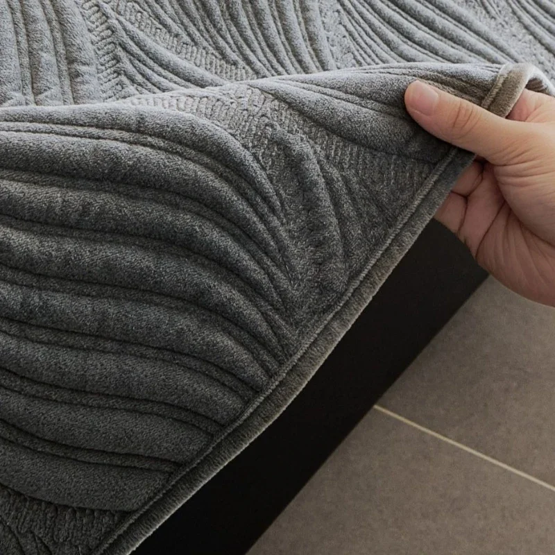 Straight Sofa Cushion Versatile Solid Color Anti Slip Living Room Cat-scratch-proof Jacquard Plush Winter Sofa Cover Cloth Towel