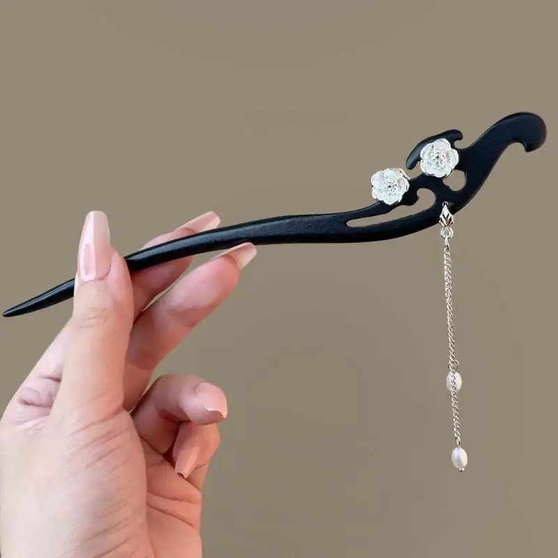 สไตล์จีนใหม่ Elegant ดอกไม้พู่ผมสําหรับหญิงสาววินเทจเลียนแบบเพิร์ลจี้ Hairpin อุปกรณ์เสริมผม