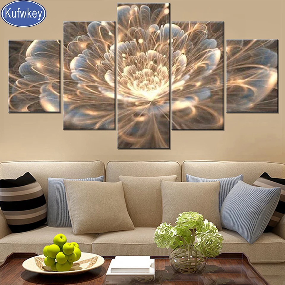 Multi-Panel diamond Painting Golden Rays Fractal Flower 5d Diy Diamond embroidery Full Square mosaic Drill Home Decor 5 Pcs/set