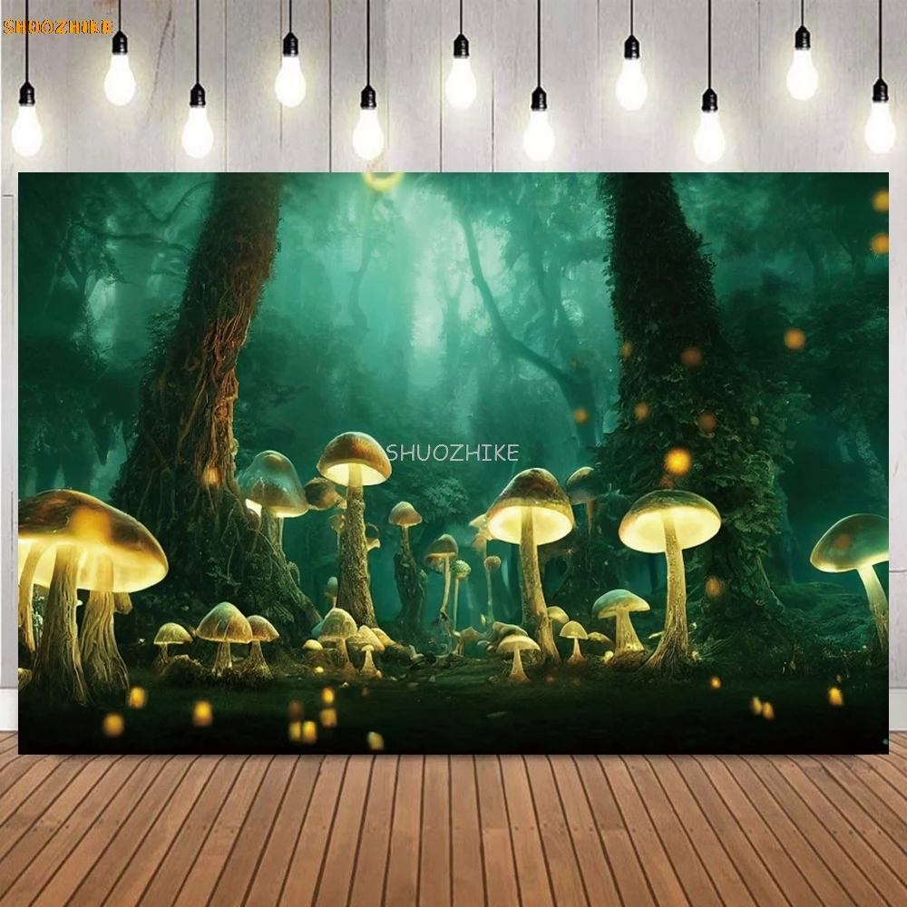 Wonderland Mushroom Baby Shower Backdrops Photography Newborn Birthday Party Decor Photo Photographic Dream Forest Background