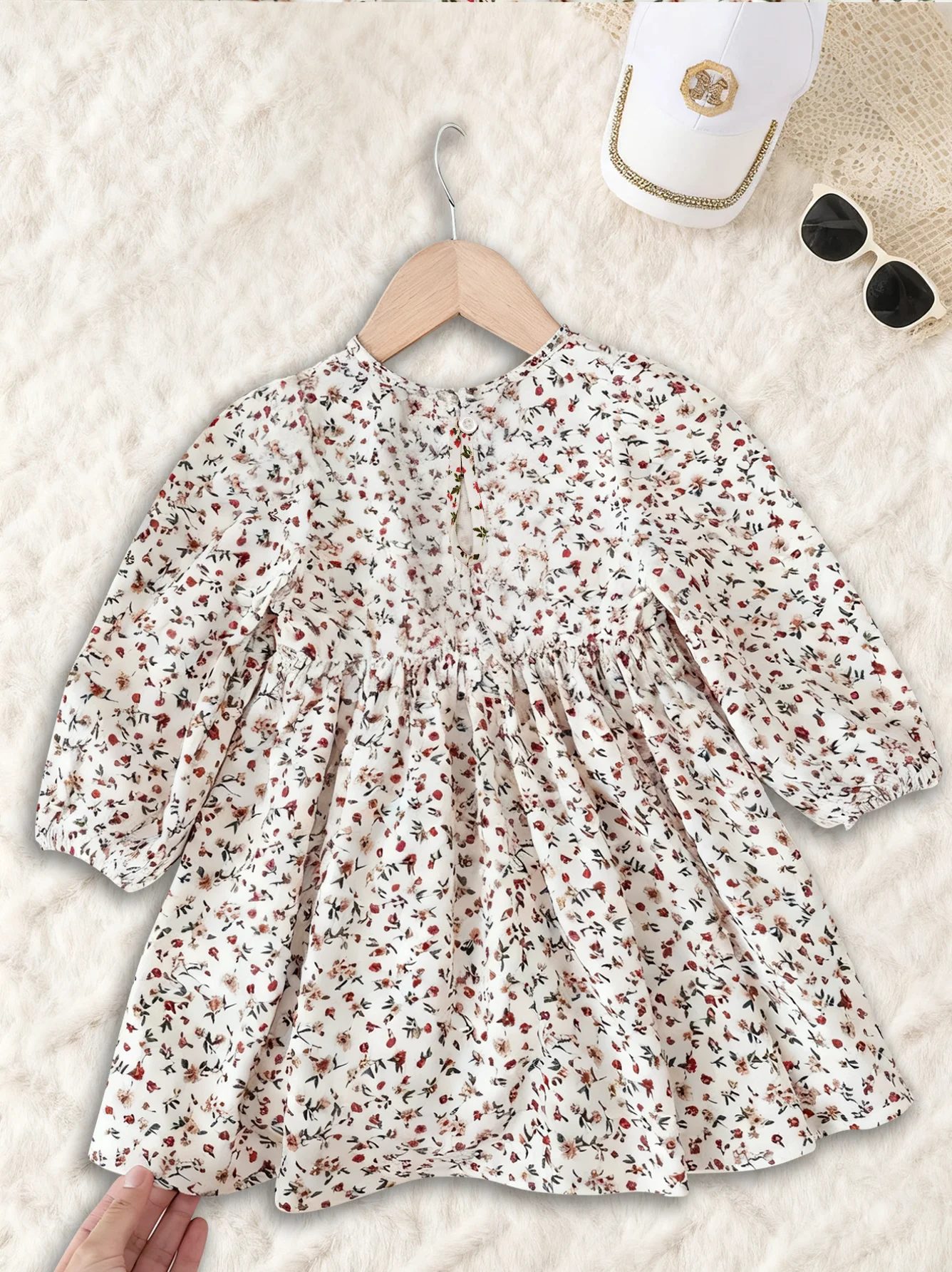 1-Piece Set of Thin Spring and Autumn Dresses for Baby Girls, Baby Girl's Dress with 3D Bow Decoration, Floral Print, Round Neck, Long Sleeves, Waist-Cinching, Cute, Elegant, Fashionable, Sweet, Versatile Princess Dress, Two-Piece Set, Newborn First Birthday Gift, Comfortable and Soft, Suitable for 0-1-2-3 Years Old, 6-9 Months, Suitable for Outdoor, Casual, Party, Festival Gift