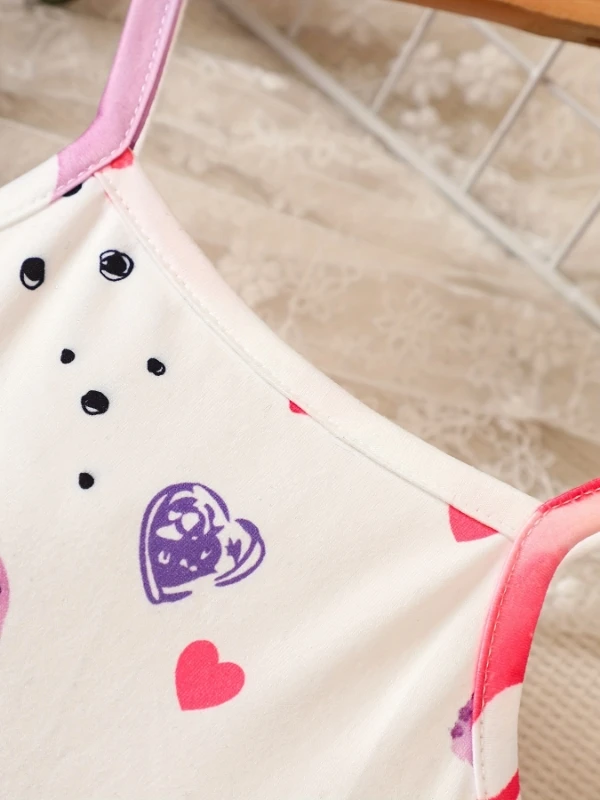 فستان بحزام سباغيتي جميل للفتيات | طباعة ديناصور وردي وأرجواني مع تنورة من التول - فستان بدون أكمام لعوب" #5