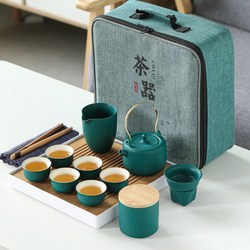 Tie Beam Teapot Tray Kettle Chinese Tea Set Travel Bag Ceramic Tableware Arab Coffee Cups Gift Porcelain 6 Persons Matcha Ceremo