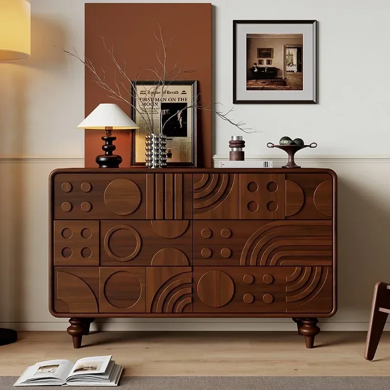 six-chest cabinet, bedroom living room storage locker, Nordic medieval carved chest of drawers, bedside drawer cabinet