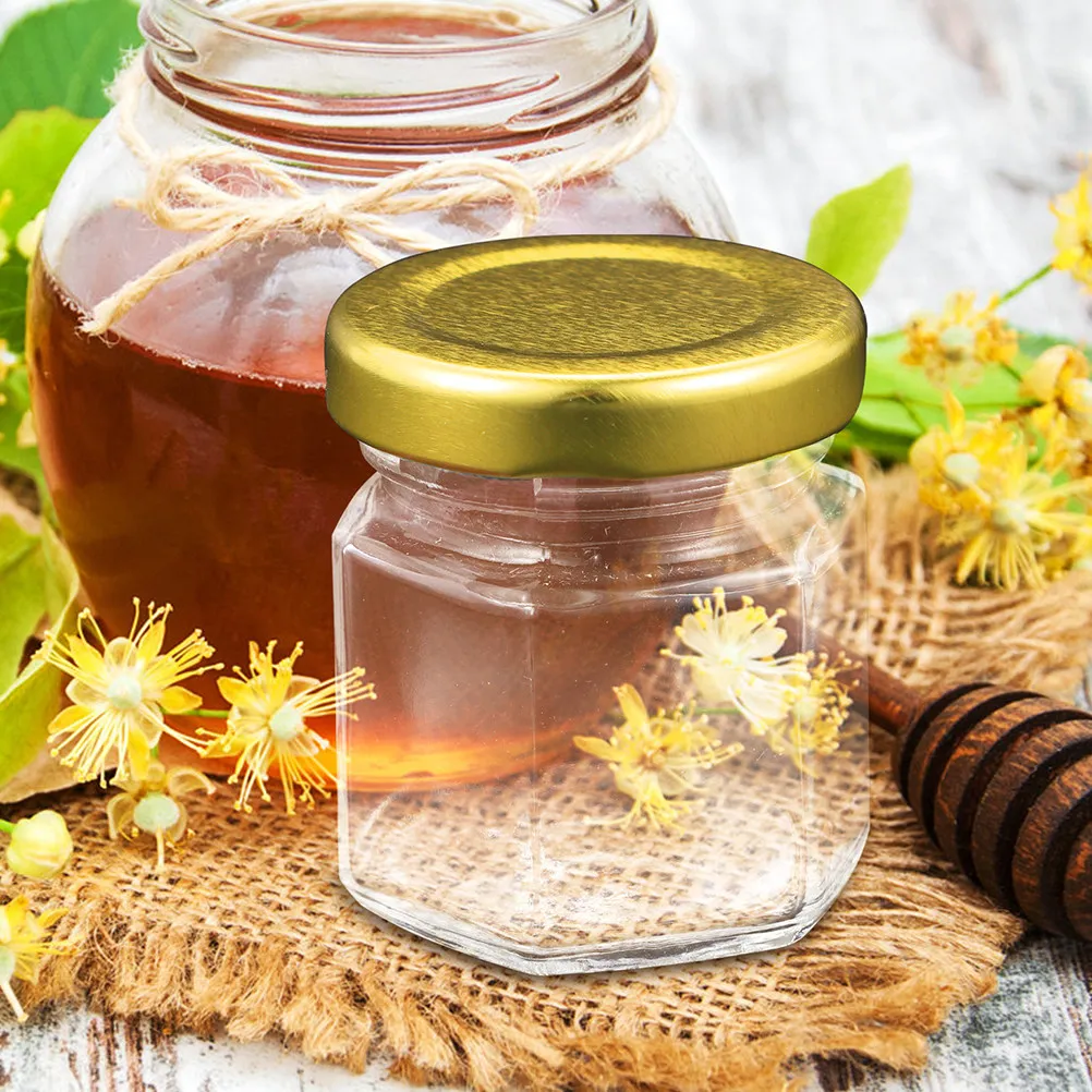 6Pcs Hexagon Glass Jars Premium Storage Tanks for Kitchen Dining Transparent Honey Jam Bottles Small Fruits Jelly Containers