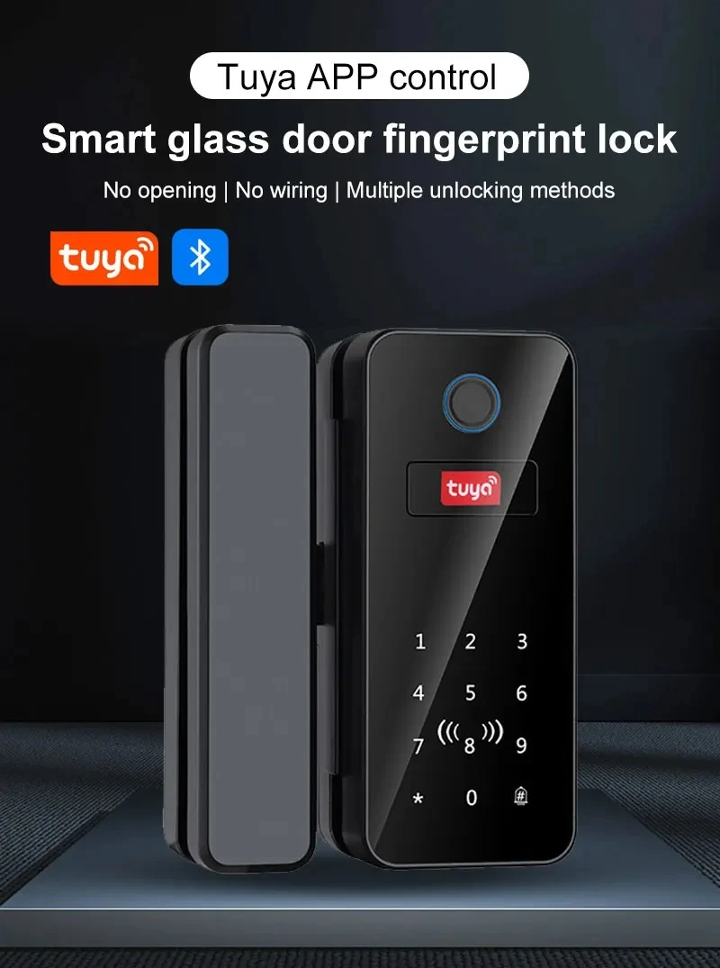 Tuya App Fingerprint Smart Lock Digital Lock for Double Open Glass Door Fingerprint Electronic Keyless Lock English