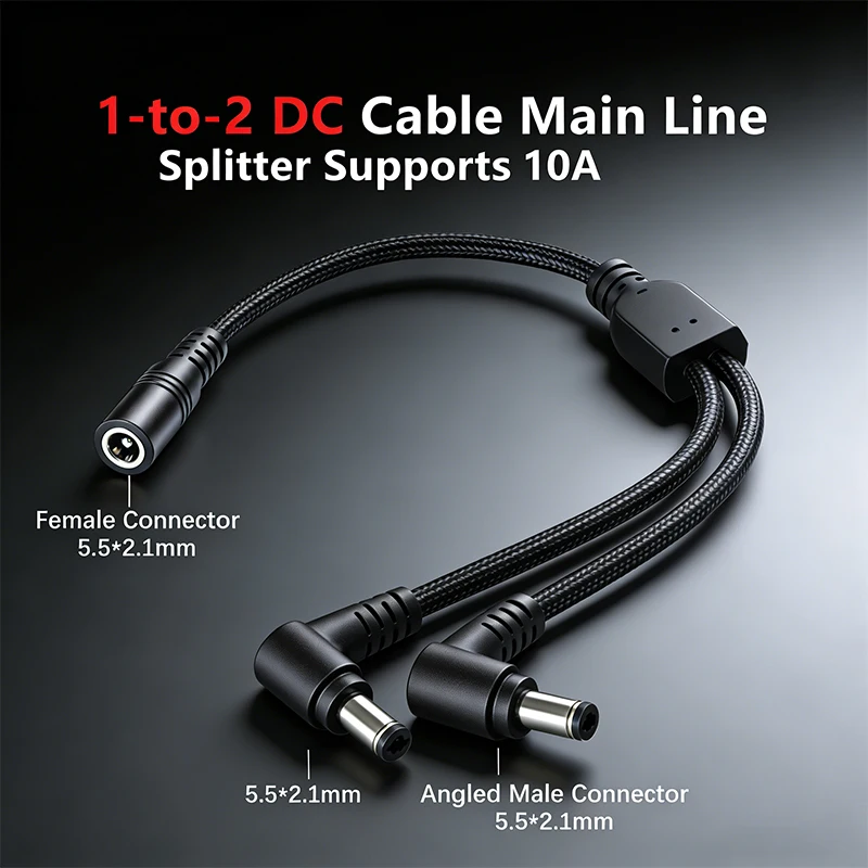 Elbow DC5521 DC5.5 * 2.5 Monitoring Power Line Wire Splitter Bold 10A 0.75 Square DC5525 1 Female to 2/3/4 Male Connection Cable