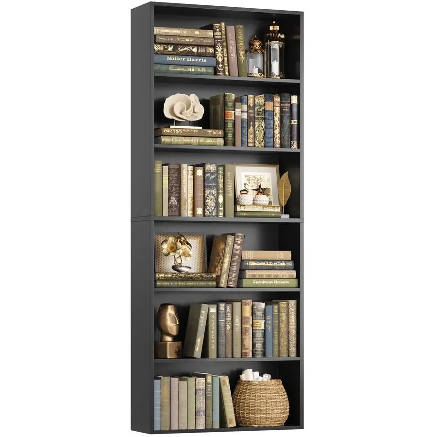 

6Tier Open Bookcase and Bookshelf, Freestanding Display Storage Shelves Tall Bookcase for Bedroom, Living Room and Office, Blac