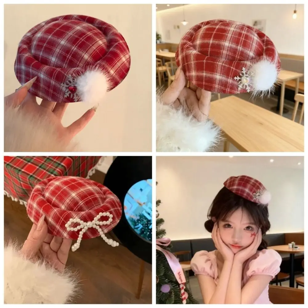 Doux glamour béret Fedoras chapeau pince à cheveux noeud rouge fascinateur chapeau épingle à cheveux atmosphérique Pom Pom chapeau haut-de-forme épingle à cheveux Occasion festive