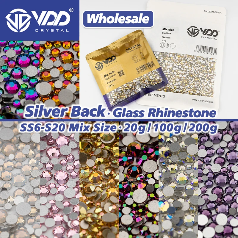 VDD Wholesale Mix Size SS6-SS20 High Quality Glass Rhinestones Crystal Flatback Glitter Stones Nail Art DIY Crafts Decorations