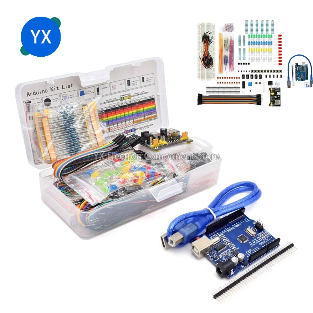 DIY Electronics Starter Kit for Arduino UNO R3 – Includes Breadboard, Jumper Wires Essential Electronic Components