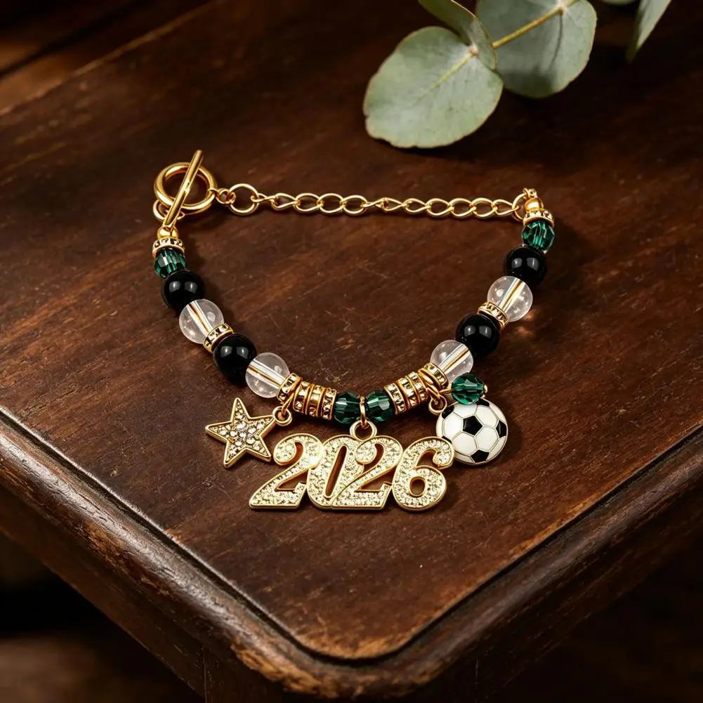 Rust-resistant Bracelet 2026 Soccer Game Bracelet with Sparkling Rhinestones Colorful Beads Charm Bracelet for Women Rust