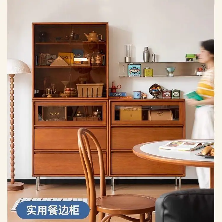 

Customizable medieval bookcase with glass door dining side cabinet living room retro solid wood furniture