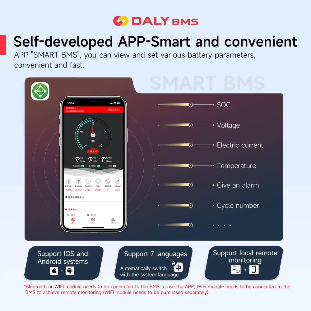 Daly BMS Newest LiFePo4 Li-ionSmart Bluetooth BMS 4S 12V 8S 24V 16S 48V Scooter 60A Battery Energy Storage RS485 CANBUS