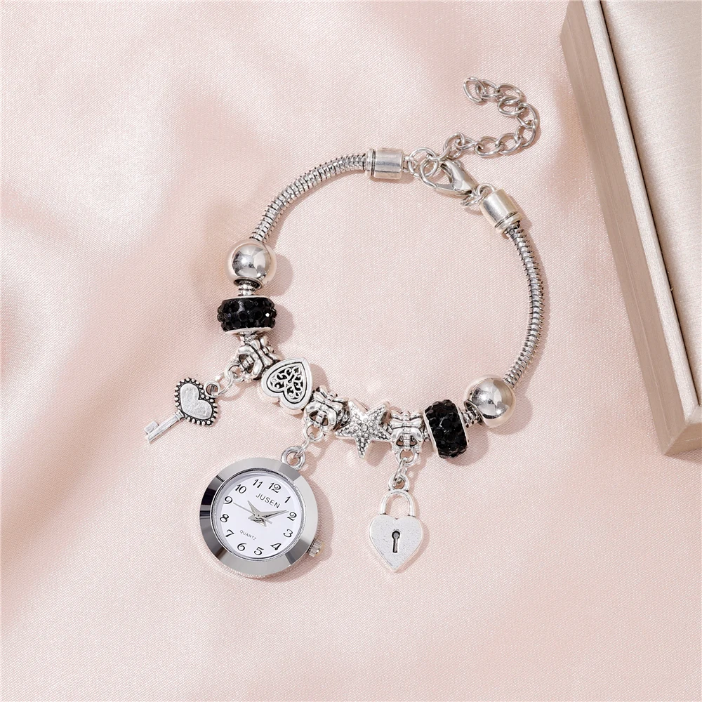 Fashion personality beads bracelet Love Key Pendant Women\'s bracelet watch