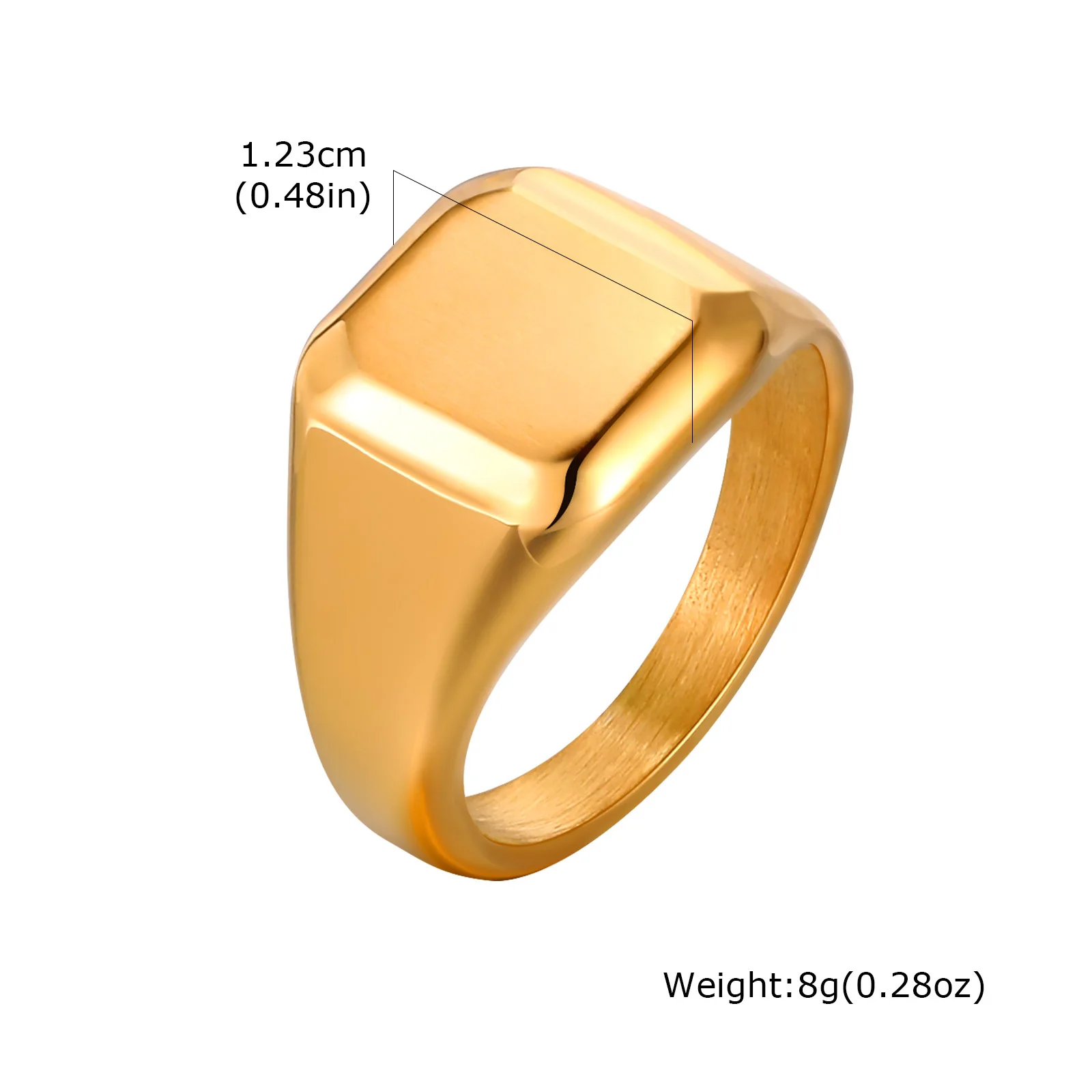 Quadratischer Siegelring für Männer und Frauen, goldfarbener Edelstahlring, schlichter Bandring, Statement-Ring mit klobigem Ring und Daumenring