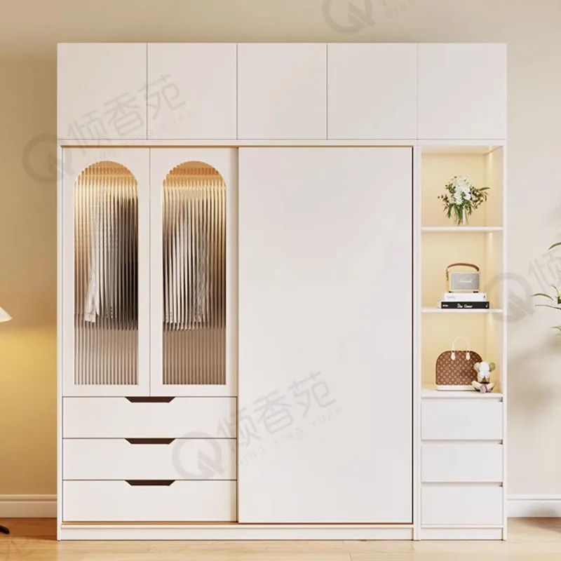 White Nordic Wardrobe Hanging Storage Drawers Wooden Bedroom Wardrobe Clothes Organizer Rangement Chambre Home Furniture