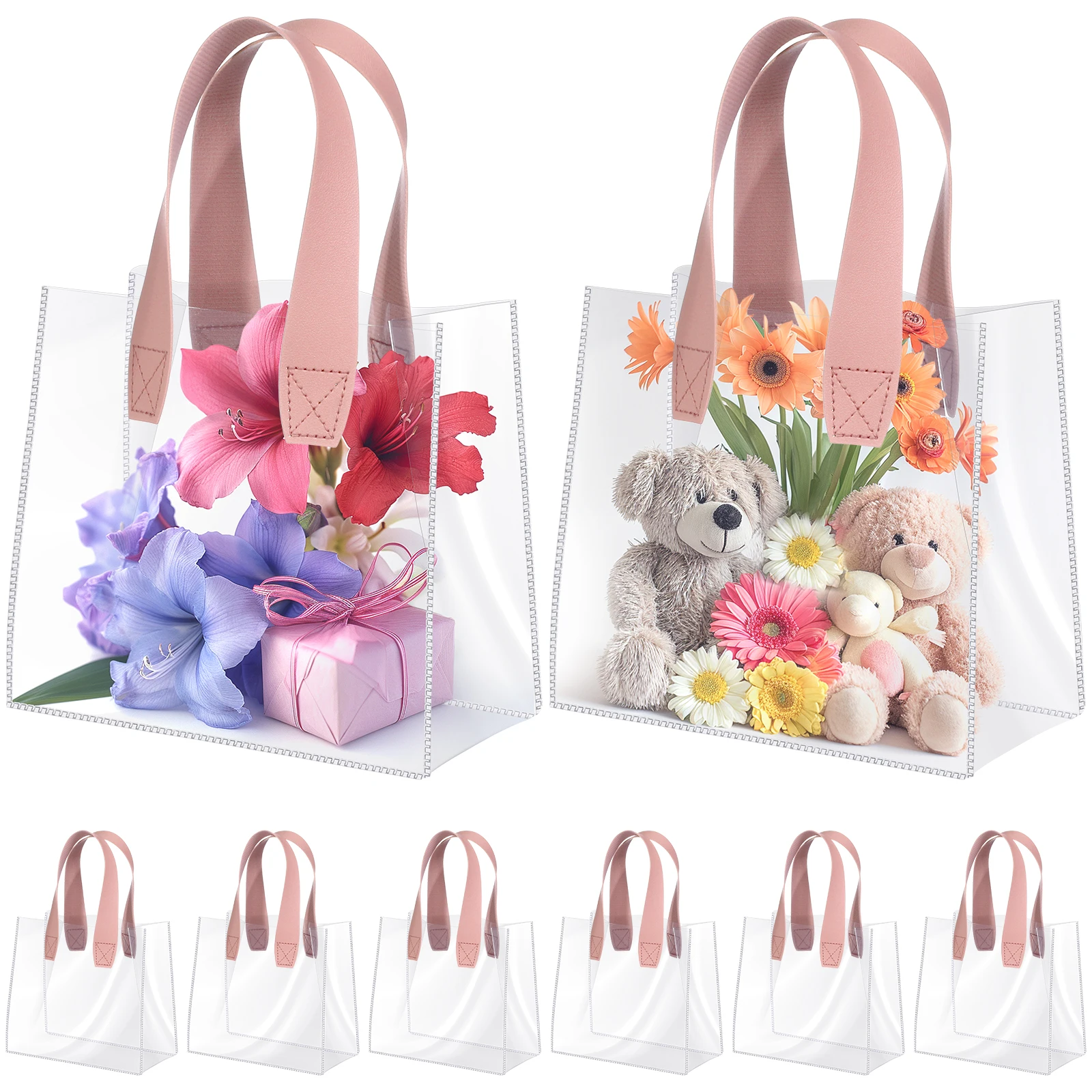 Transparent PVC Handbag Small Fresh Daisy Shopping Wedding Candy Bag Birthday Wedding Gift Large Capacity Packaging Tote Bag 1PC