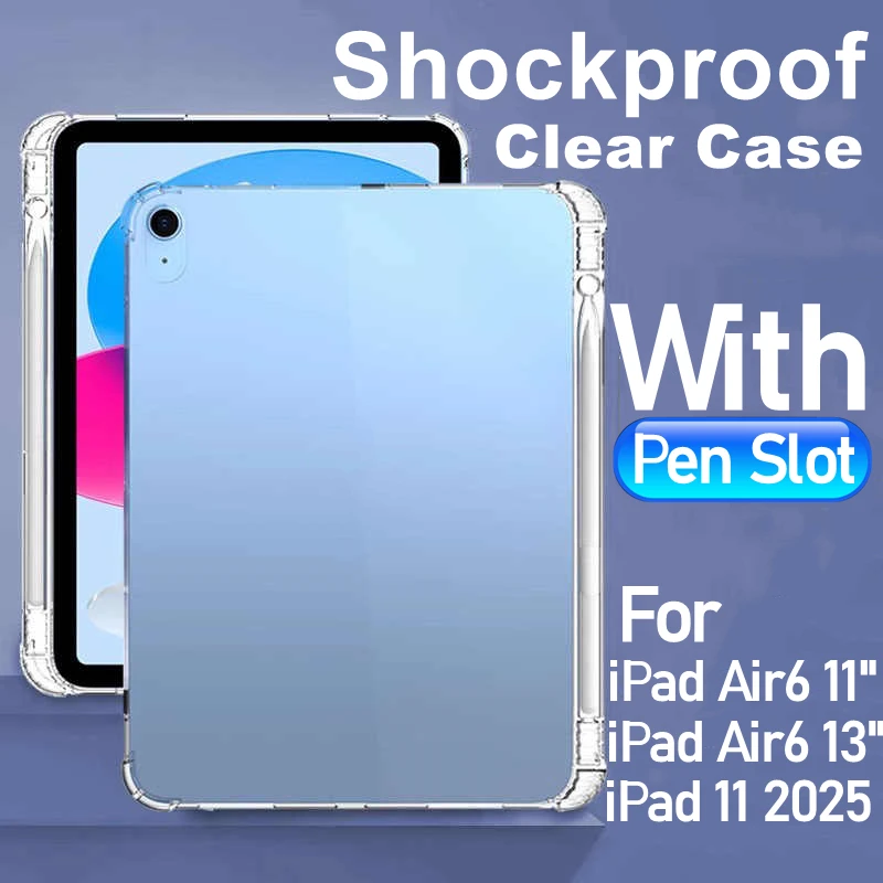 

Transparent Case for IPad 11th Gen 11inch A16 2025 13inch Shockproof Ultra Thin Cover with Pencil Holder for IPad 11" 13" 2025