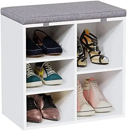 

Shoe Bench Entryway with , Shoe Rack Bench with Cushion, Cubby Seat Shoe Cabinet, 3-Tier Adjustable for Entryway, Living Room,