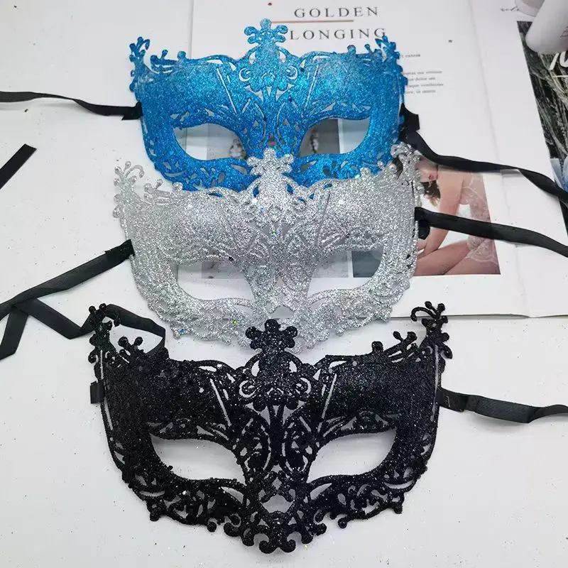 Women Masquerade Mask Sequin Lace Princess Mardi Gras Vintage Party Prom Ball Ladies Luxurious Accessory Show Props Gold Silver